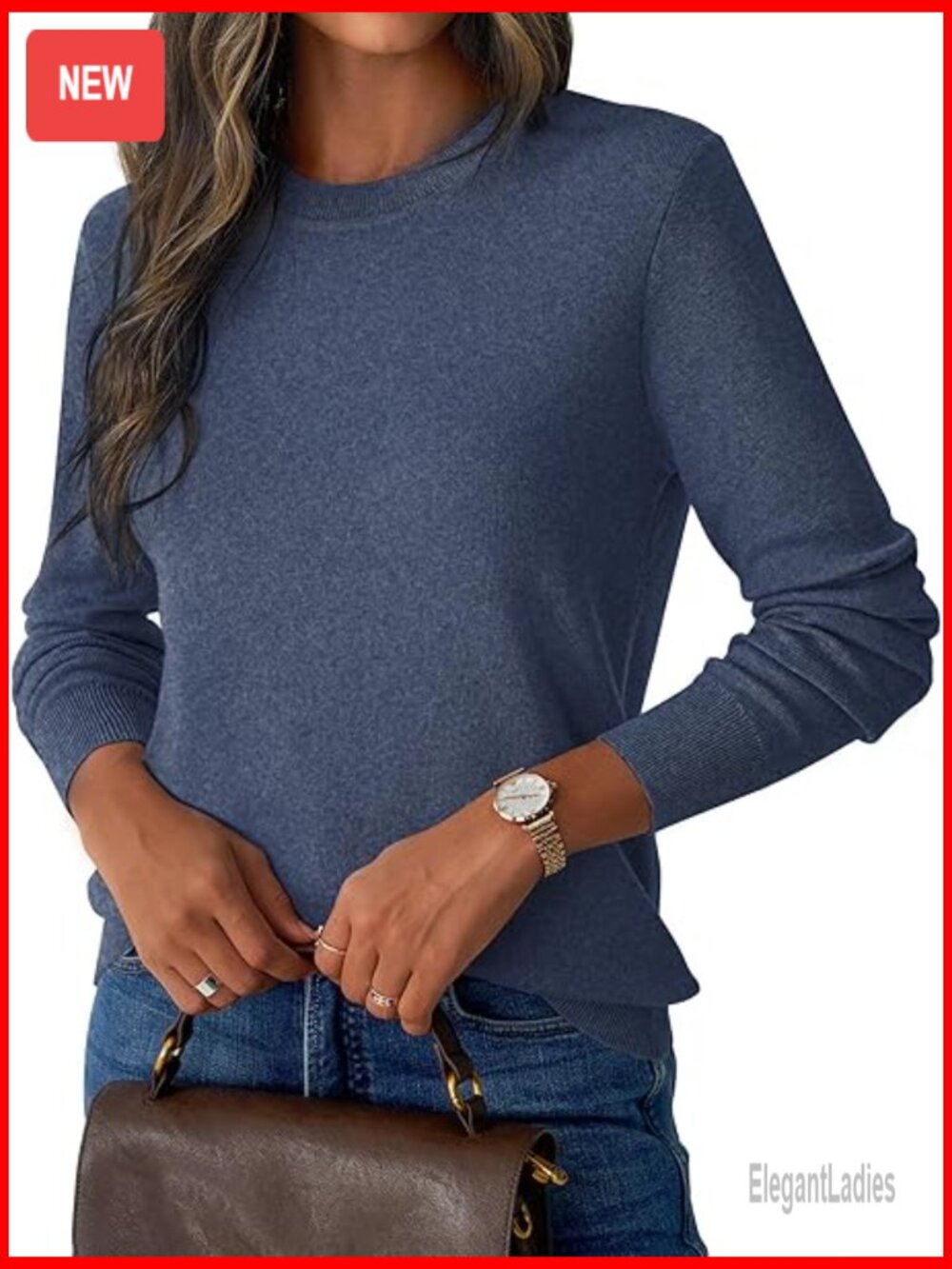 Lightweight Wool Blend Pullover Sweater Crew Neck Long Sleeve Loose Fit